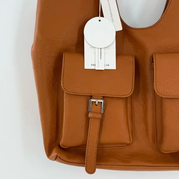 NWT Anthropologie Urban Originals Vegan Royal Buckle Slouchy Tote Golden Tan - Picture 3 of 10
